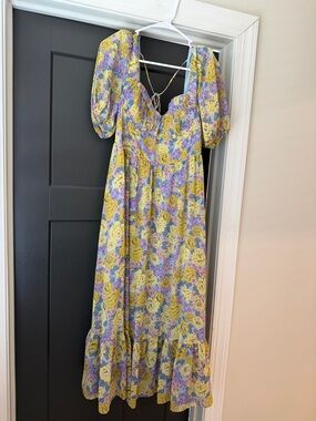 ASTR The Label, Floral Puff-Sleeve Maxi Dress in Yellow & Lavender